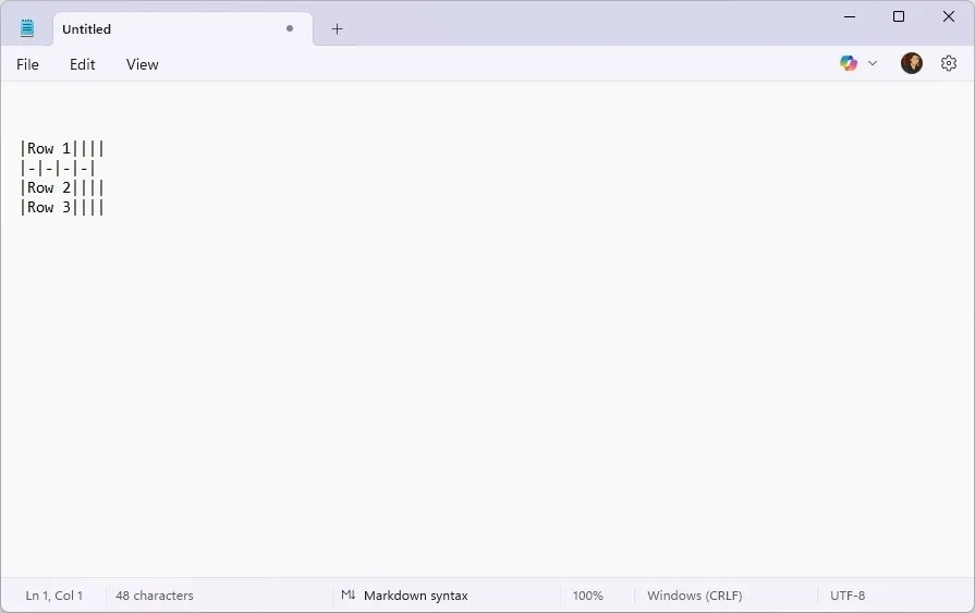 Notepad table Markdown syntax