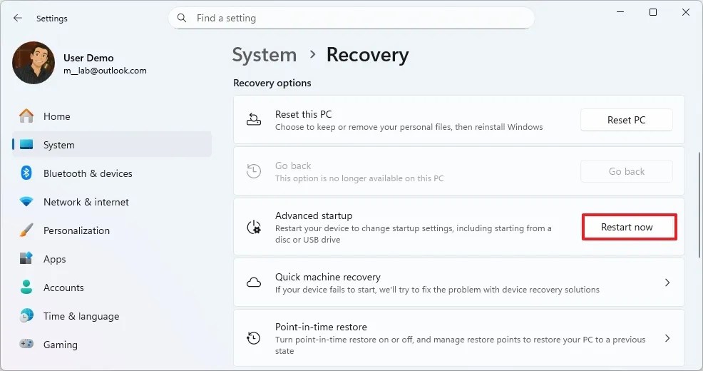 Open Advanced Startup (WinRe)