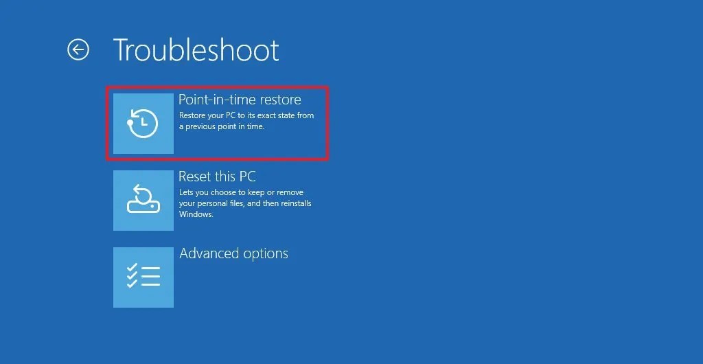 Point-in-time Restore from WinRE