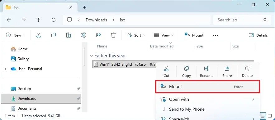 File Explorer mount ISO file