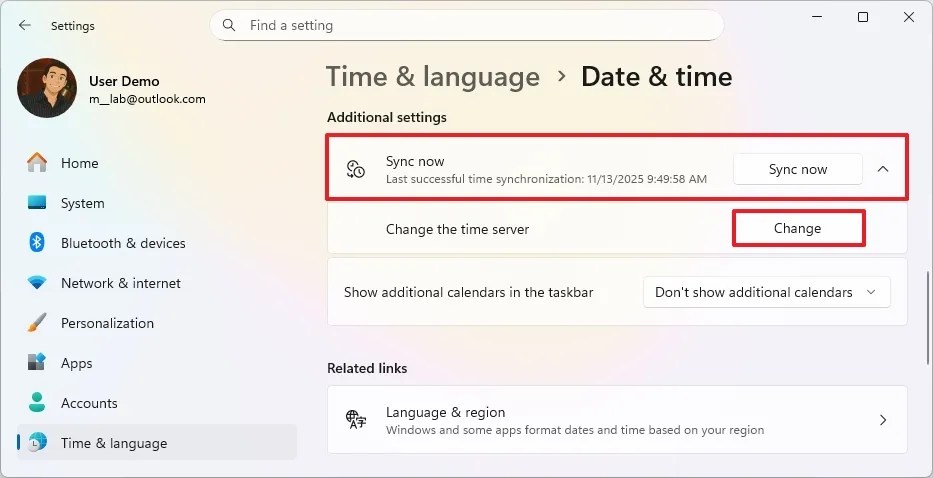 Change the time server on Windows 11