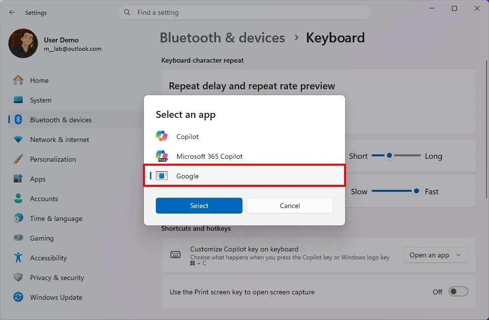 Choose app to launch with Copilot key