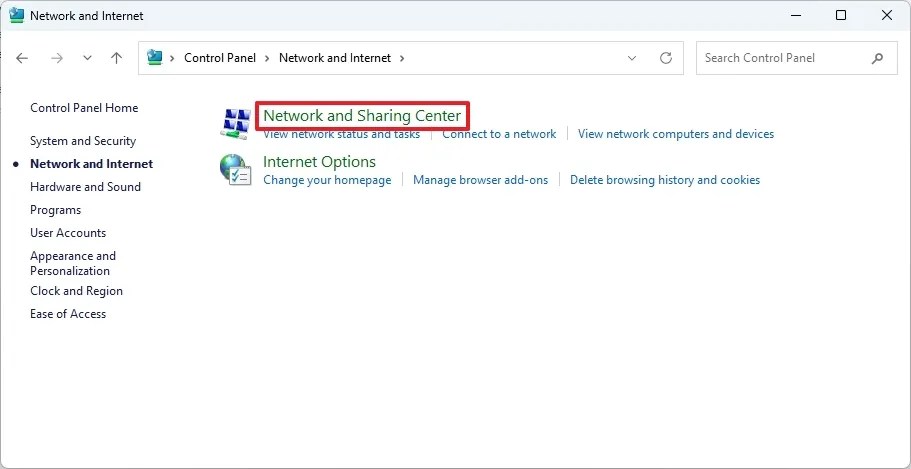Network and Sharing Center