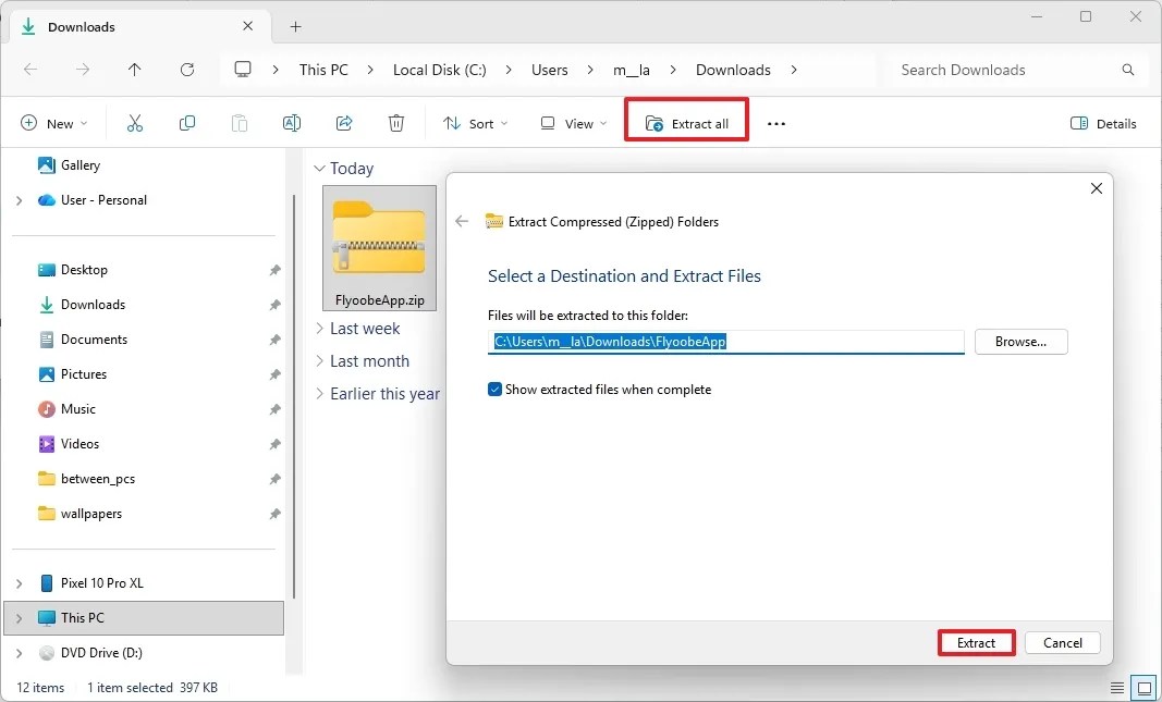 FlyOOBE extract zip folder