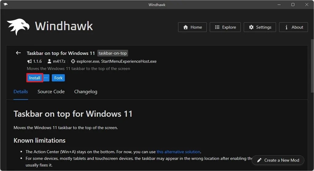 Install Taskbar on top Windows 11 mod