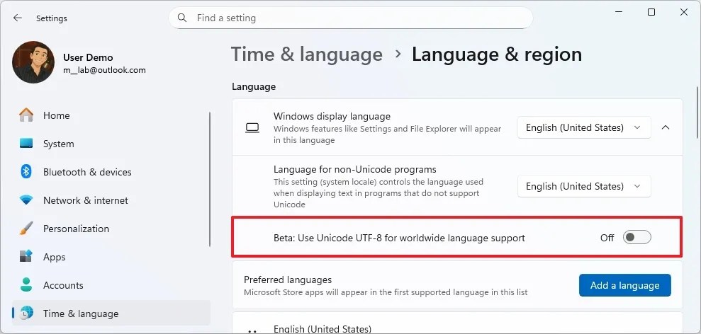Unicode UTF-8 option