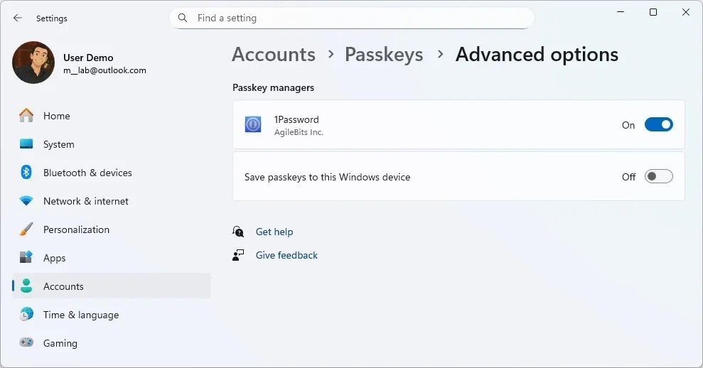 Passkeys providers settings