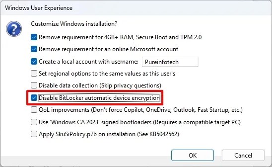 Rufus disable BitLocker on Windows 11