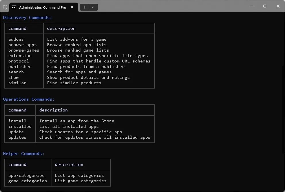 Store discovery, operations, and helper commands