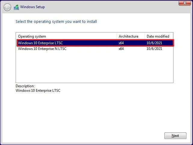 Select edition of Windows 10 LTSC