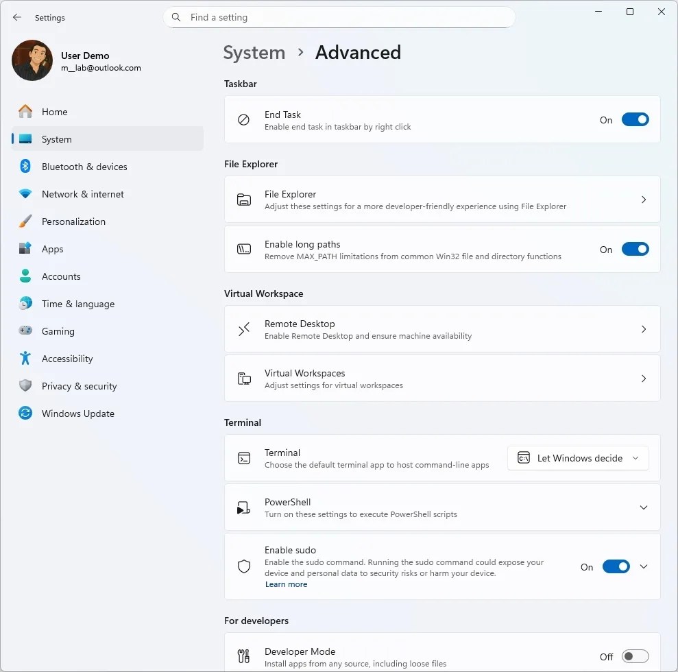 Windows 11 Advanced page