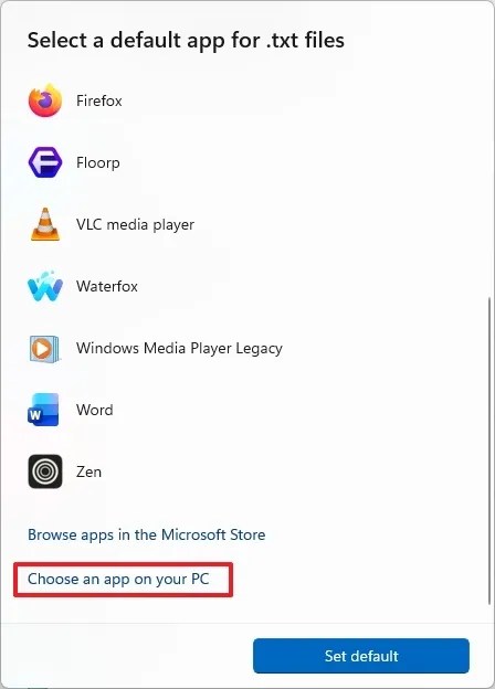 Choose an app on your PC
