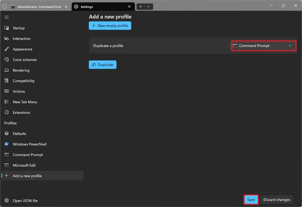 Terminal create new profile