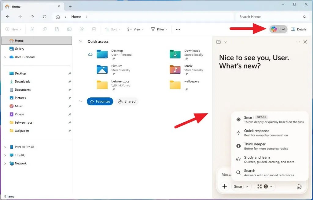 File Explorer Copilot UI (mockup)