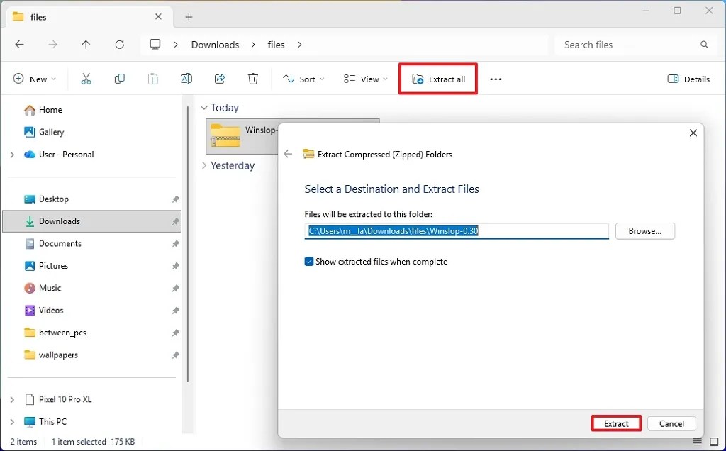 winslop extract files