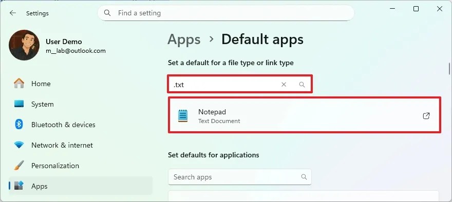 Search on Set a default for a file type or link type
