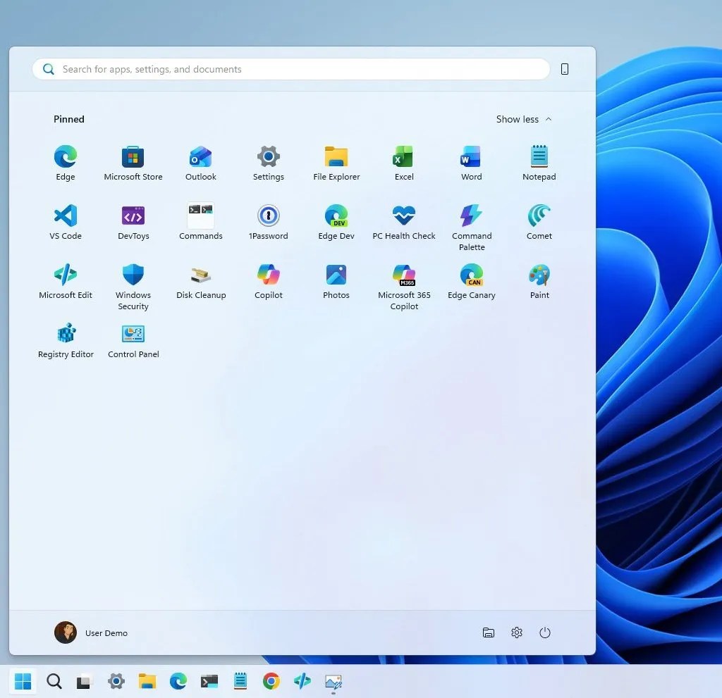Start menu without All apps list