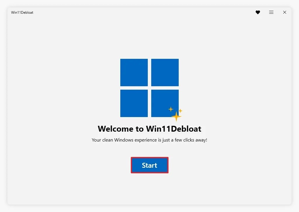 Win11Debloat Start app