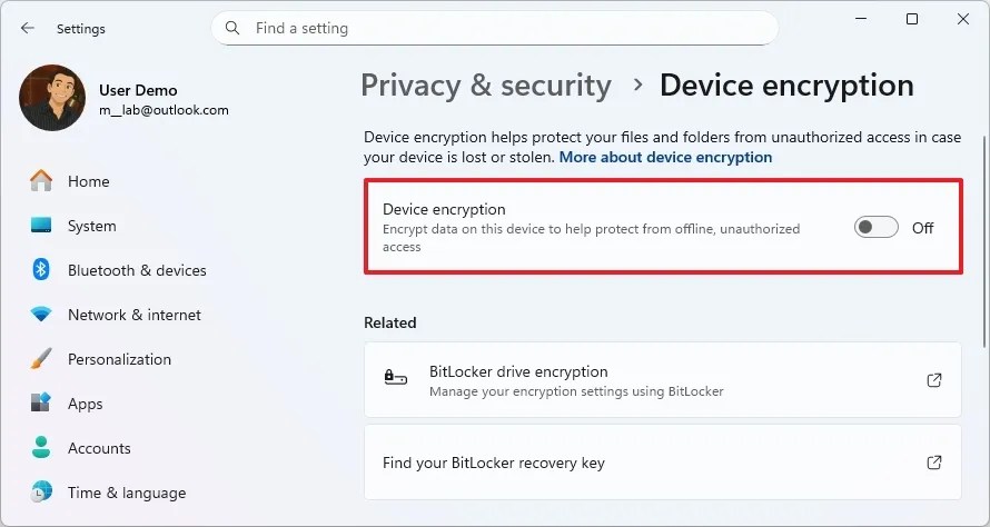 Windows 11 disable BitLocker Device Encryption