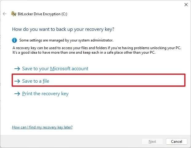 BitLocker save key to file