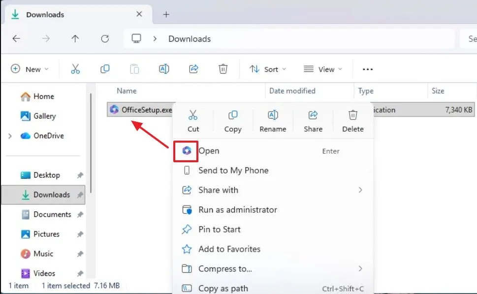 Context menu open new icon