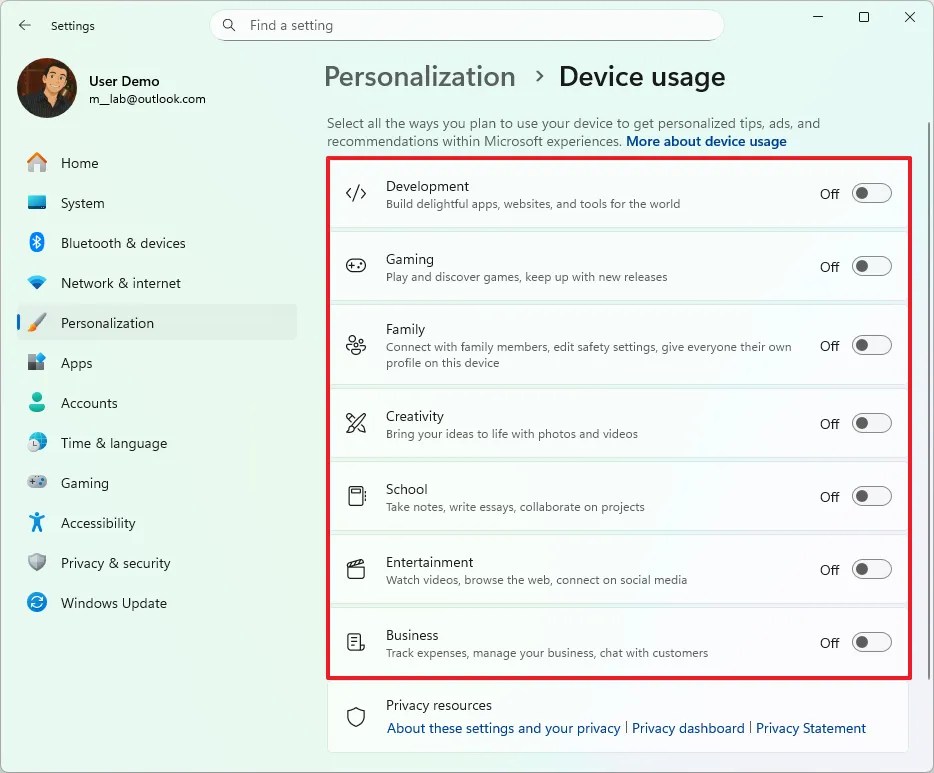 Disable Device Usage on Windows 11