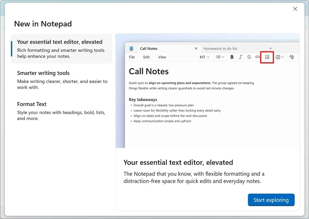 Notepad image insert button