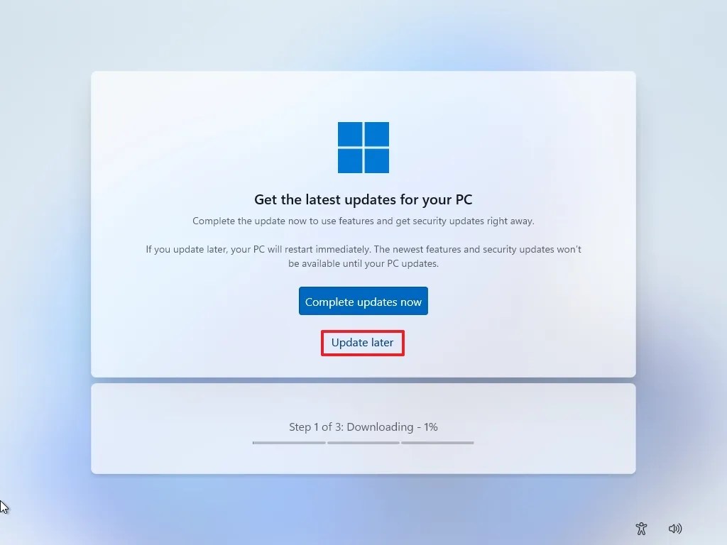 OOBE Update Later confirmation