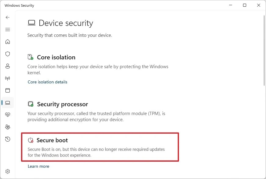 Secure Boot red icon and action required