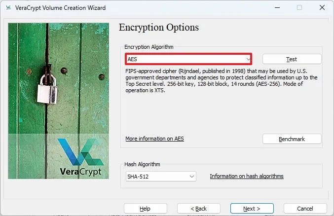 VeraCrypt Encryption Options AES