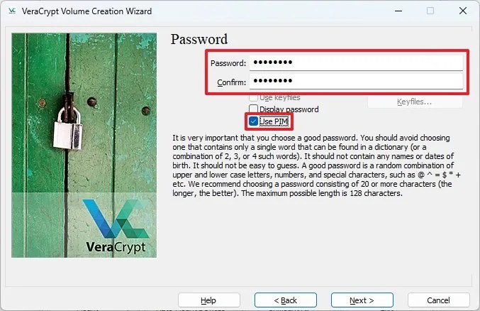 VeraCrypt setup password