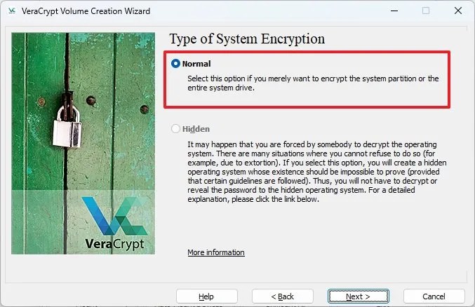 VeraCrypt Normal option