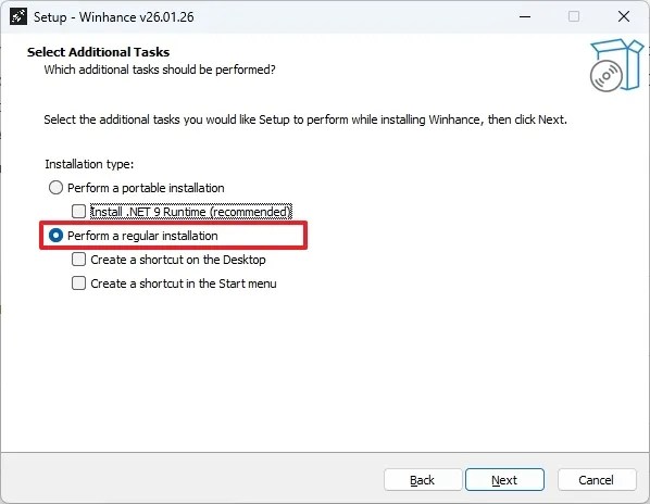 Perform a regular installation