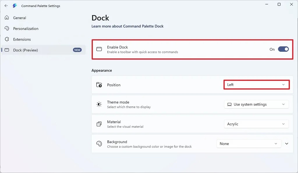 Command Palette Dock