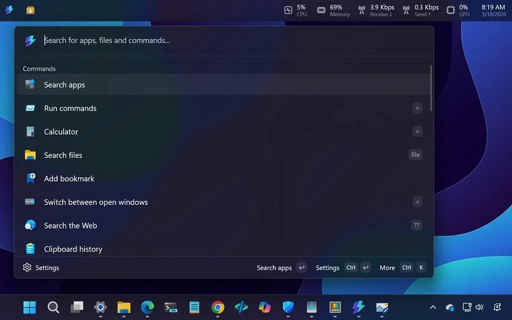Command Palette docked at top