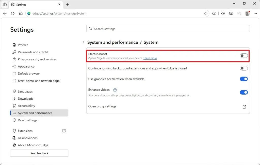 Edge disable Startup Boost