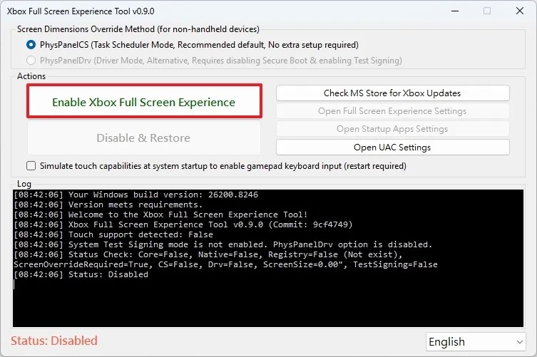 Enable Xbox Full Screen Experience