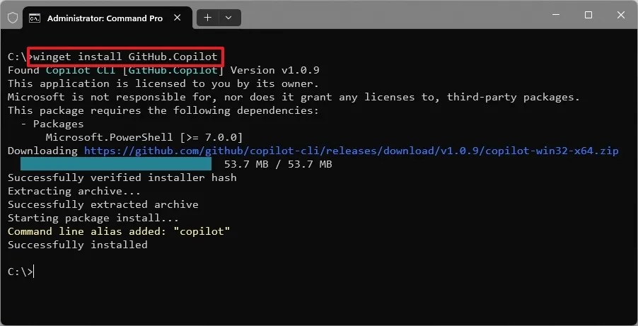 Install Copilot CLI winget