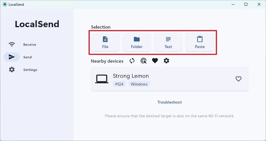 LocalSend share options