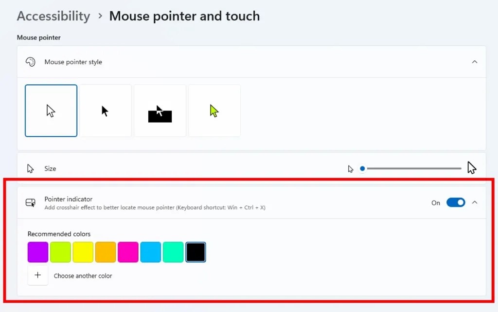Pointer Indicator setting