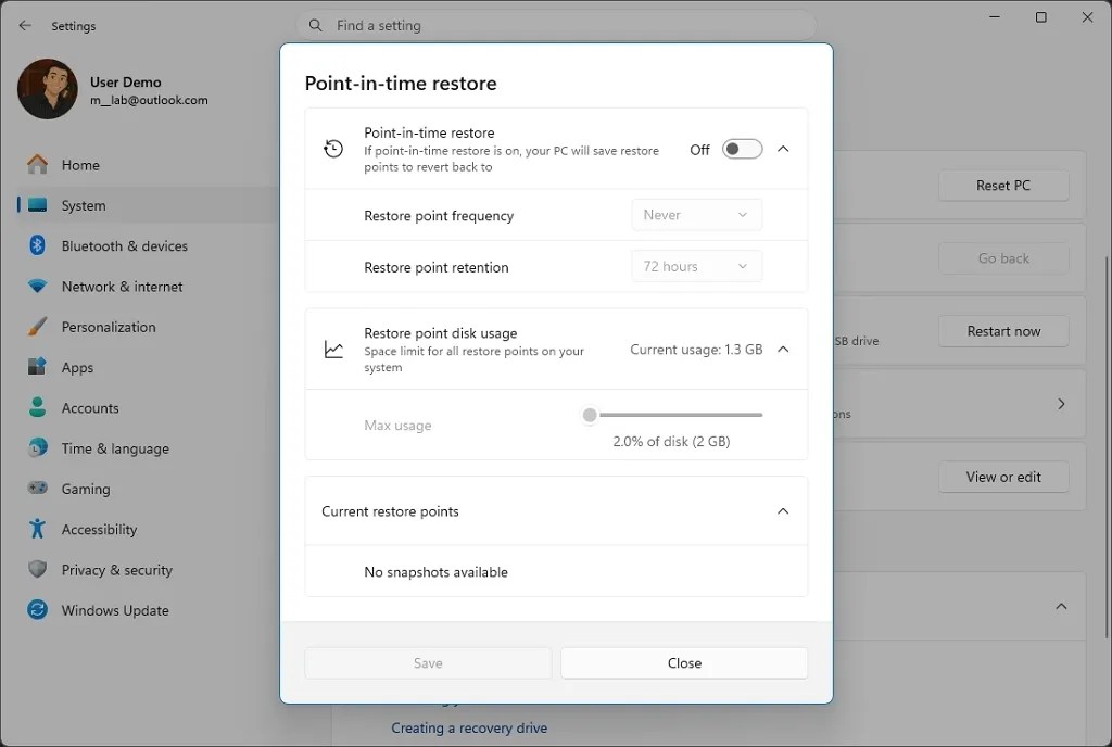 Point-in-time restore settings / Image: Mauro Huculak