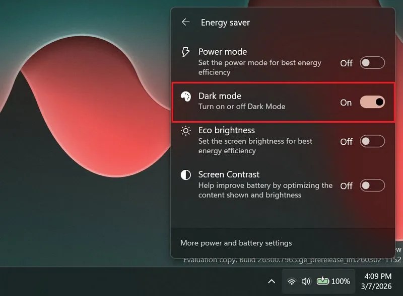 Dark mode in Quick Settings