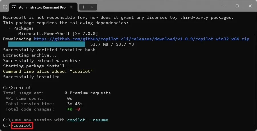 Run Copilot CLI on Windows 11
