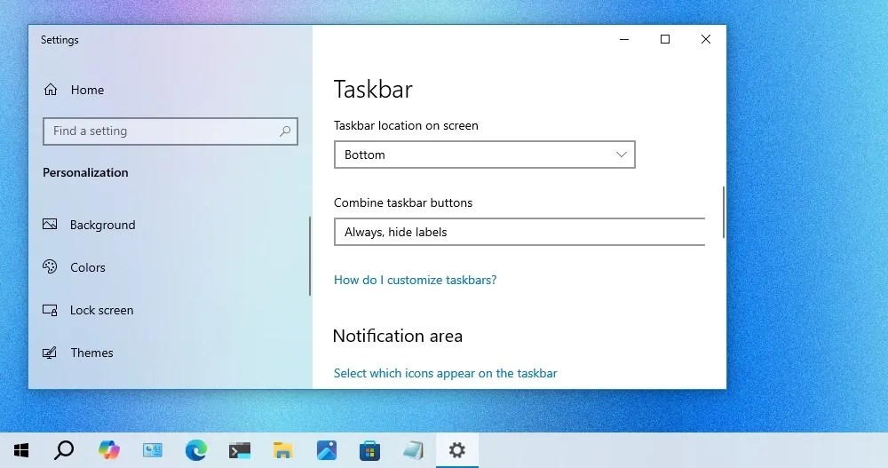 Settings Taskbar location option