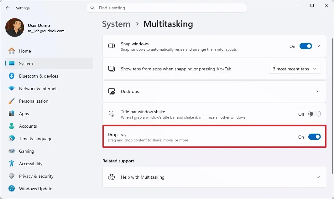 Drop Tray in Multitasking