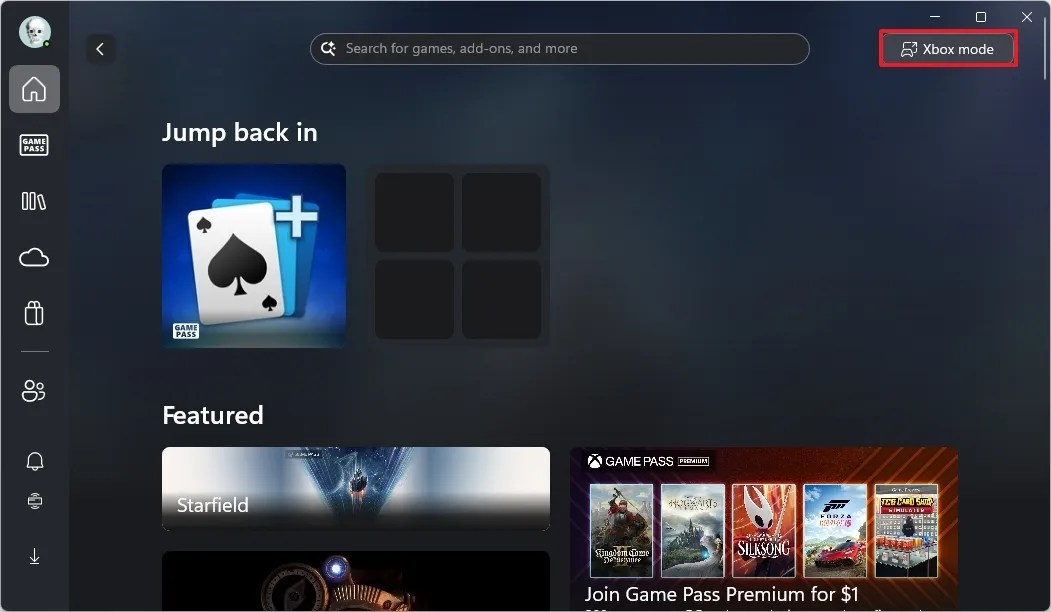 Enable Xbox mode without restart