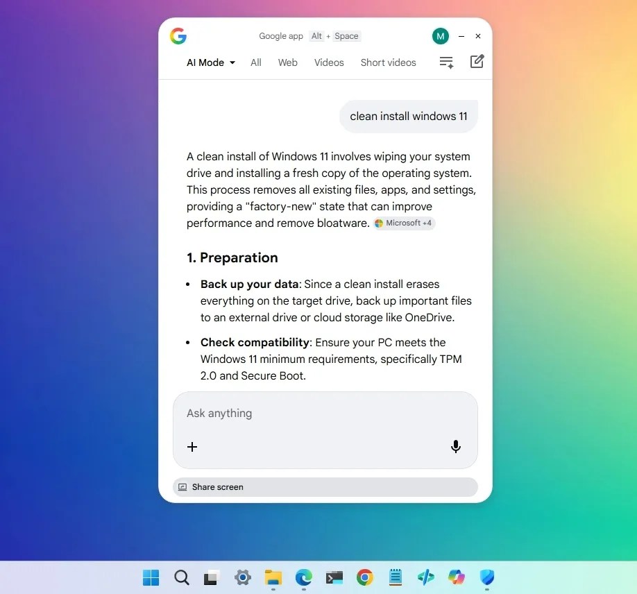 Google app AI Mode