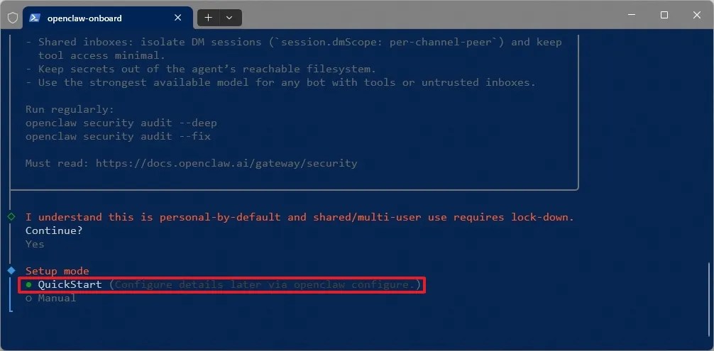 OpenClaw QuickStart option