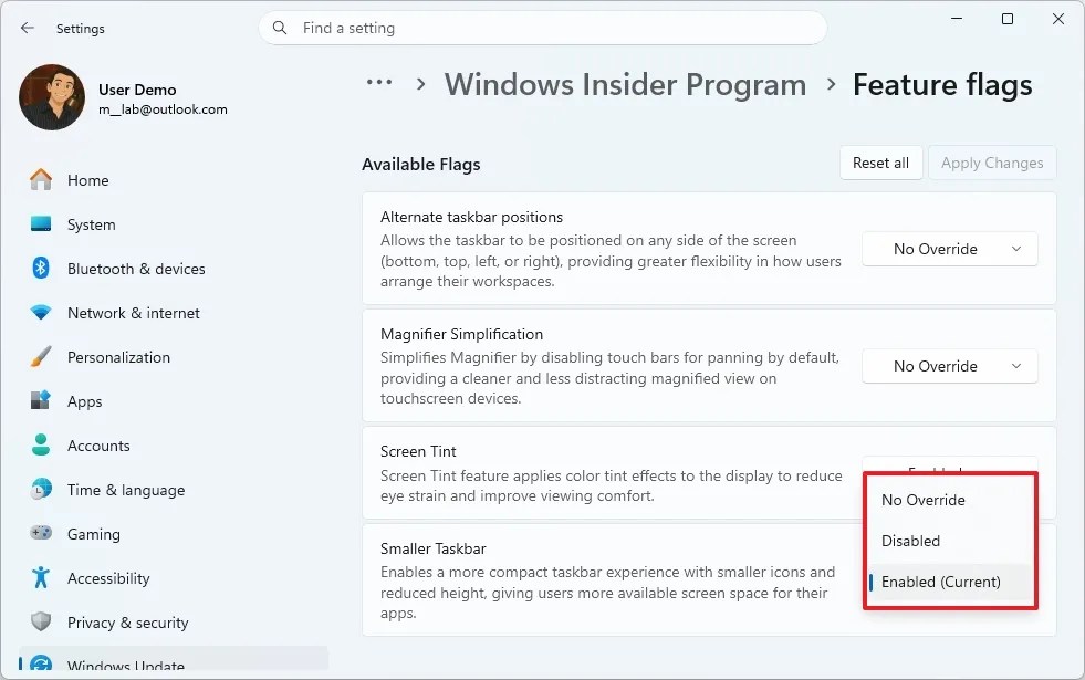 Screen tint flag