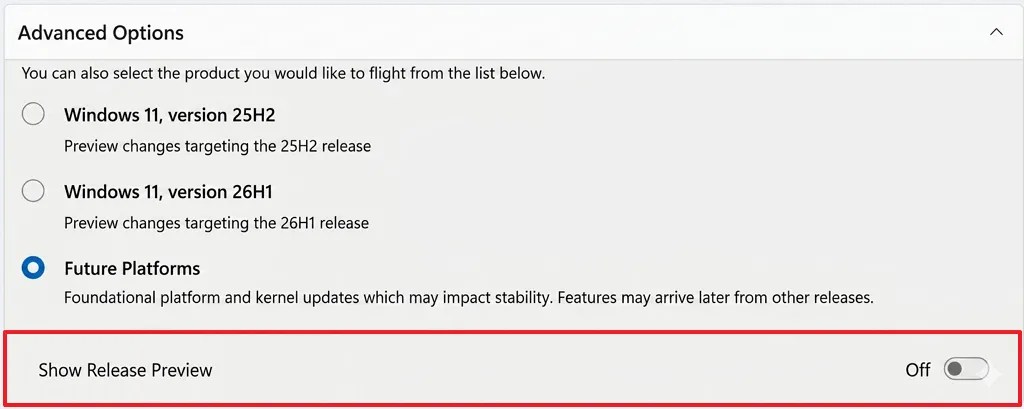 Show Release Preview option